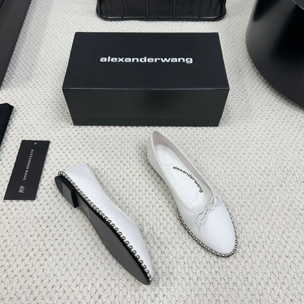 LINA BALLCHAIN FLAT IN WHITE LAMBSKIN
