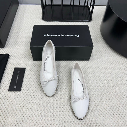 LINA BALLCHAIN FLAT IN WHITE LAMBSKIN