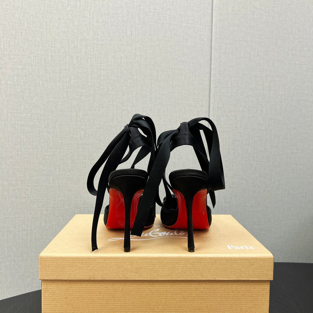 CASSIA LACE UP 100MM IN BLACK SATIN