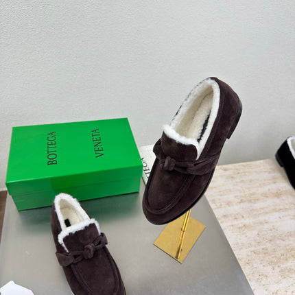 BOTTEGA VENETA 26S LOAFERS IN DARK BROWN SUEDE AND WHITE WOOL