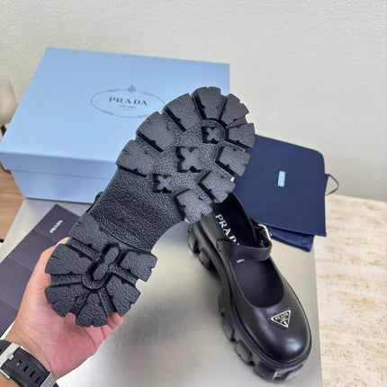 PRADA 25S PLATFORM MARY JANE SHOES IN BLACK CALFSKIN STYLE 1