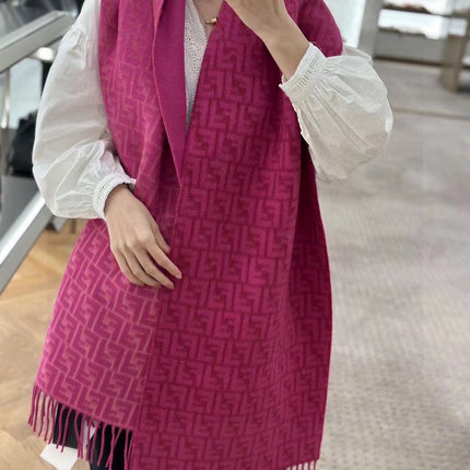 FF SCARF 180 CM IN BRIGHT PINK MONOGRAM WOOL AND CASHMERE 411830