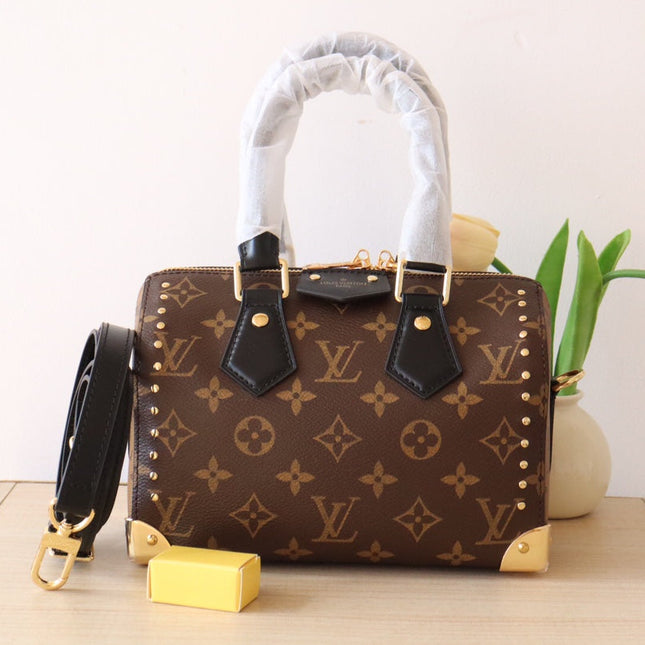LV 26S SPEEDY TRUNK 20 IN BROWN AND BLACK MONOGRAM CANVAS
