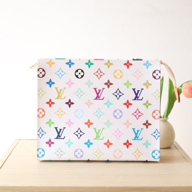 TOILETRY POUCH 25 IN WHITE MIX COLORFUL CALFSKIN