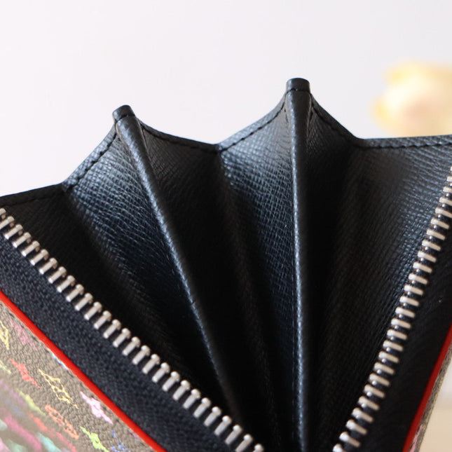 ZIPPY WALLET 19 IN BLACK MIX COLORFUL CALFSKIN