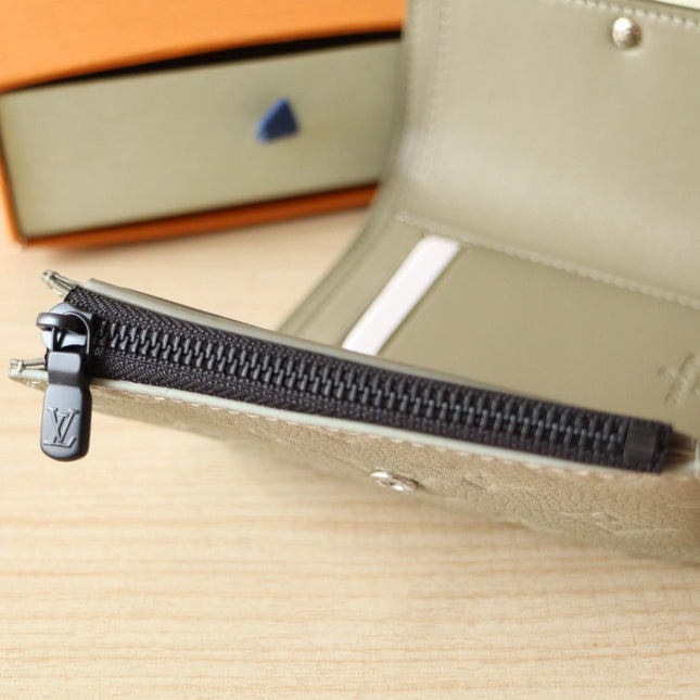IRIS WALLET IN KHAKI BROWN EMBOSSED CALFSKIN