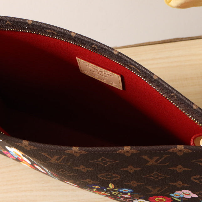 TOILETRY POUCH 25 CM BAG IN BROWN MONOGRAM CALFSKIN WITH STICKER