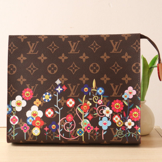 TOILETRY POUCH 25 CM BAG IN BROWN MONOGRAM CALFSKIN WITH STICKER