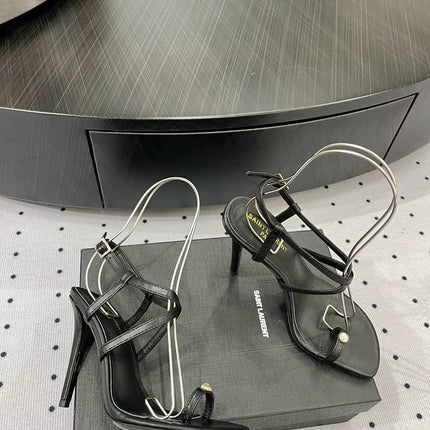 SL LINDEN HEELED SANDALS BLACK CALFSKIN