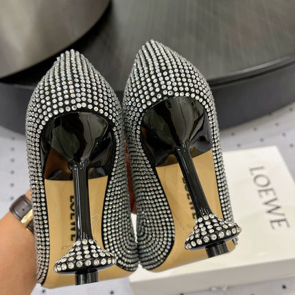 Loew pump 100 in suede and allover rhinestones black