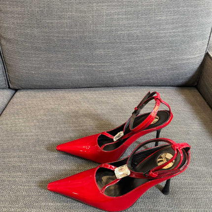 HIGH SANDAL ATTACHED GEM IN RED GLOSSY CALFSKIN