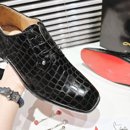 CL CROCODILE SKIN TEXTURE LOAFERS IN BLACK CALFSKIN