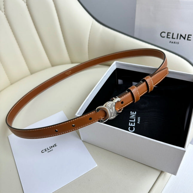 MINI TRIOMPHE BELT 13 MM BRONZE BROWN LEATHER SILVER HARDWARE