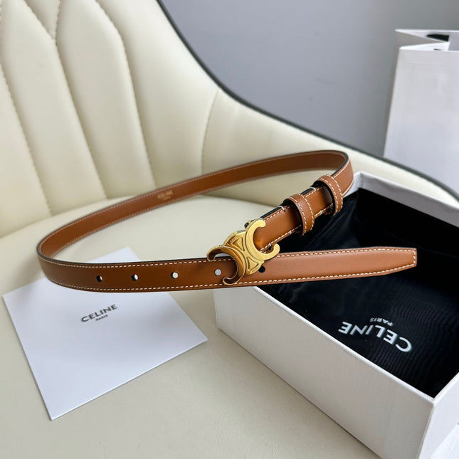 SMALL TRIOMPHE BELT 18 MM BRONZE BROWN LEATHER GOLD HARDWARE