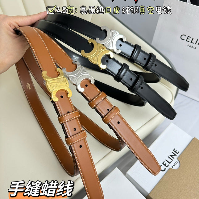 MEDIUM TRIOMPHE BELT 25MM BRONZE BROWN LEATHER SILVER HARDWARE