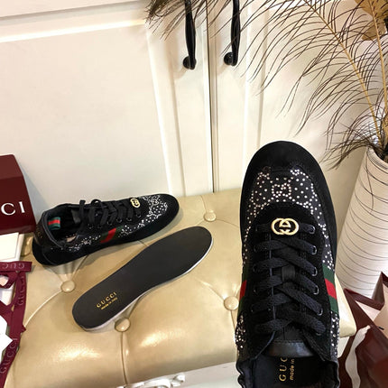 GUCCI 26S SNEAKER IN BLACK SUEDE CRYSTAL EMBELLISHED