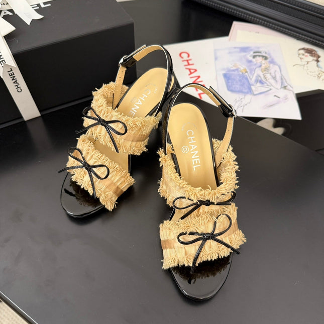 SAND YELLOW GROSGRAIN CANVAS BOW SLINGBACK SANDALS