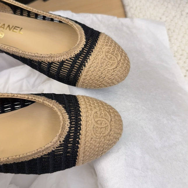 BALLERINAS IN BLACK MIX PEANUT BROWN RAFFIA