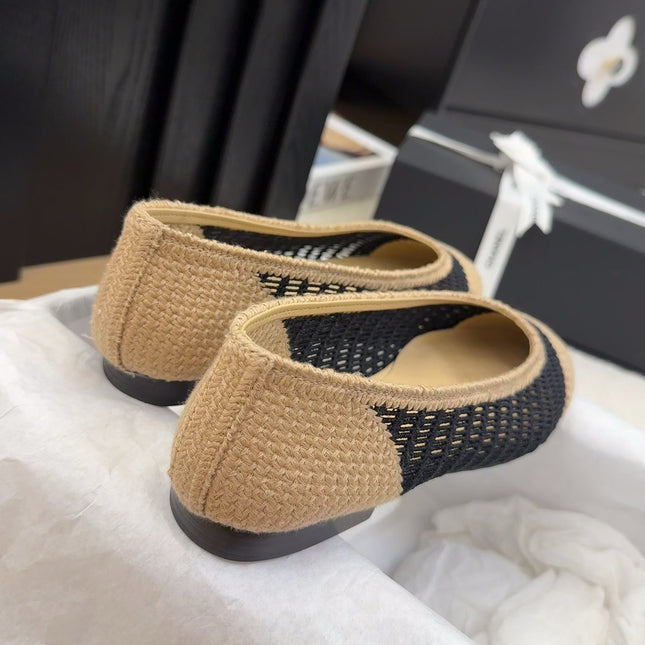 CC 25 Ballet Flat Beige Black Raffia