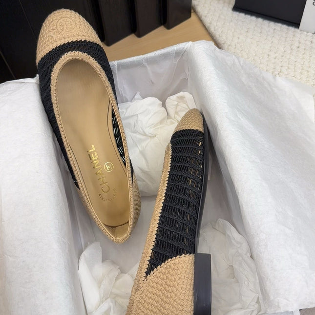 BALLERINAS IN BLACK MIX PEANUT BROWN RAFFIA