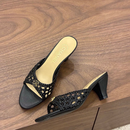 CHANEL 26S HIGH HEELS SANDALS 60 MM IN BLACK WOVEN LAMBSKIN