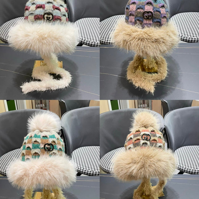 BEANIE HAT IN COLORFUL WOOL AND RABBIT FUR 392115