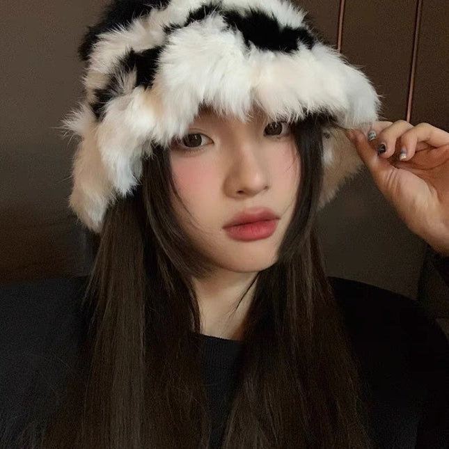 BUCKET HAT IN BLACK MIX WHITE FLEECE 412798