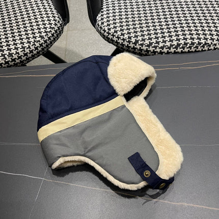 TRAPPER HAT IN DENIM BLUE SUEDE AND RABBIT FUR 439535