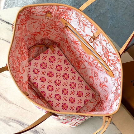 NEVERFULL MM 31 IN CORAL MONOGRAM TILES CANVAS