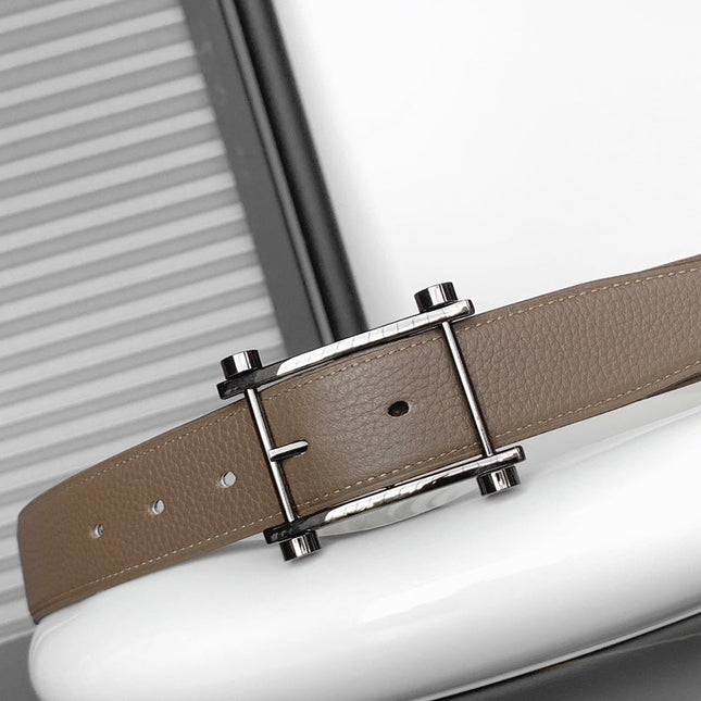 HM REVERSIBLE BLACK AND CAMEL BROWN LEATHER STRAP 32 MM SILVER HARDWARE