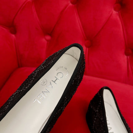 ballet flat black denim grosgrain
