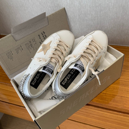 BALL STAR SNEAKERS WITH CRYSTAL TASSEL BEIGE SUEDE STAR WHITE CALFSKIN UPPER