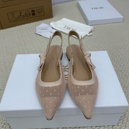 DIOR FLAT SLINGBACK 25S IN NUDE LACE NET FABRIC AND SUEDE