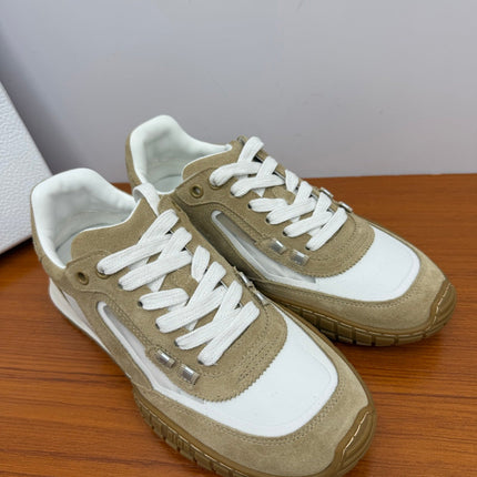 DIOR 26S SNEAKERS IN WHITE AND LIGHT BROWN SUEDE AND FABRIC