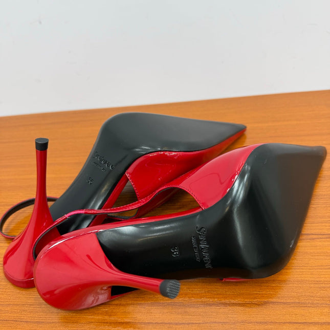YSL 26S HEELED SLINGBACKS 100 MM IN RED GLOSSY CALFSKIN