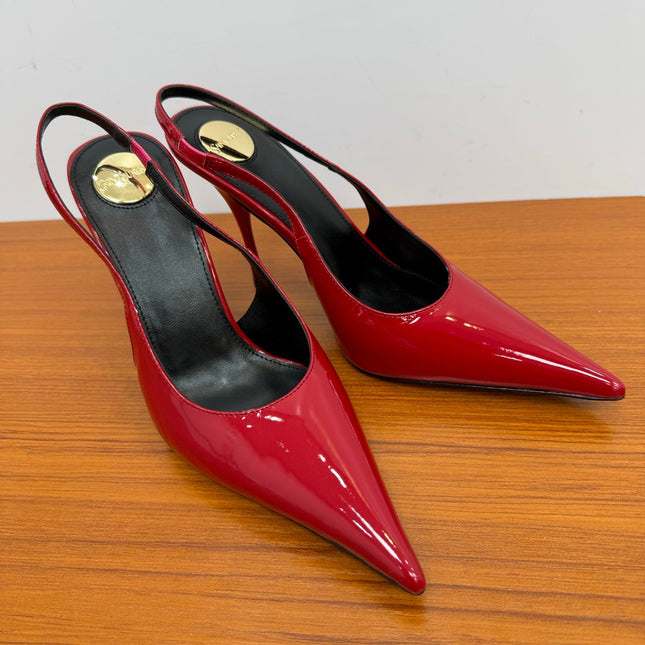 YSL 26S HEELED SLINGBACKS 100 MM IN RED GLOSSY CALFSKIN
