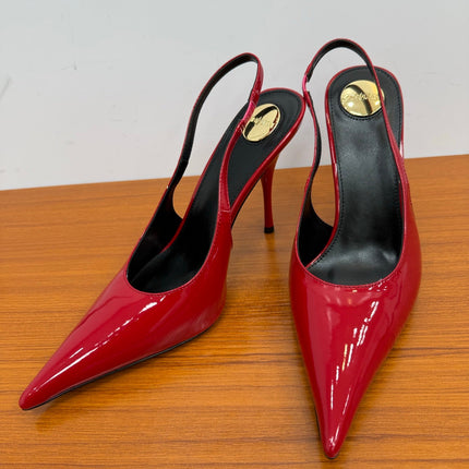 YSL 26S HEELED SLINGBACKS 100 MM IN RED GLOSSY CALFSKIN