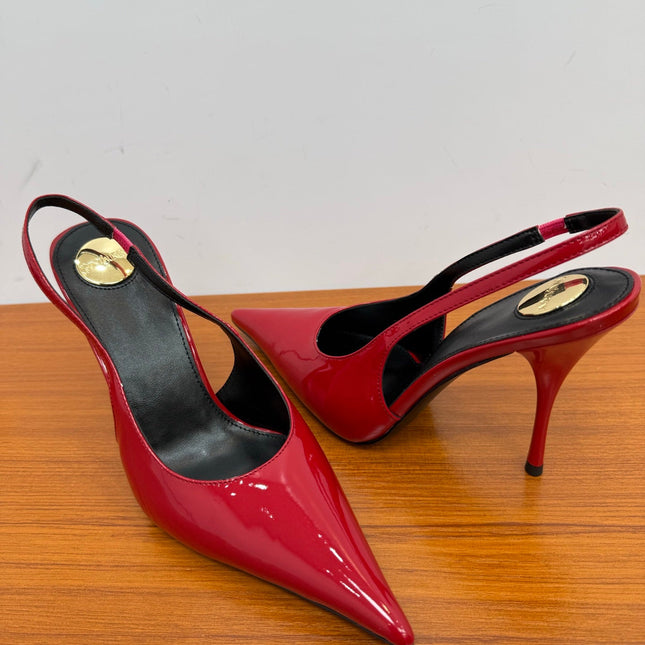 YSL 26S HEELED SLINGBACKS 100 MM IN RED GLOSSY CALFSKIN