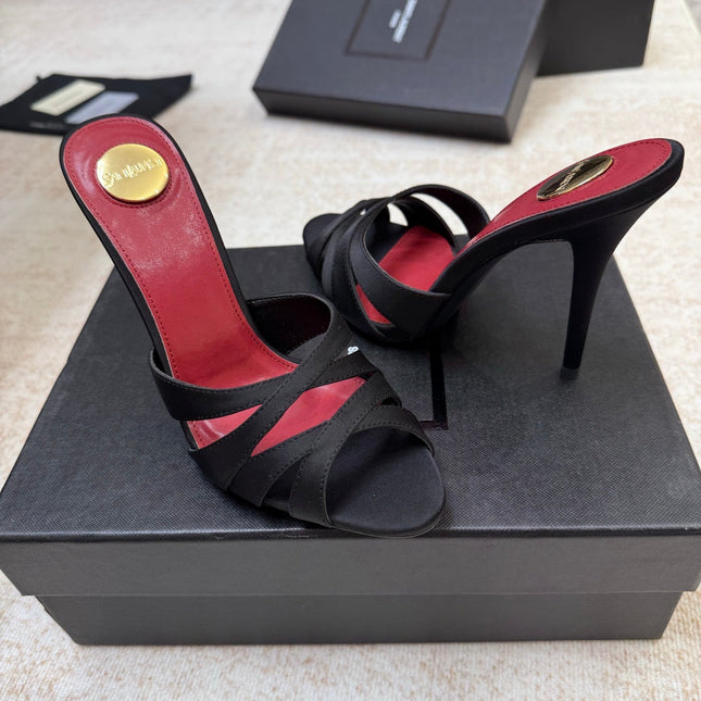YSL 26S HEELED SANDALS 105 MM IN BLACK SATIN