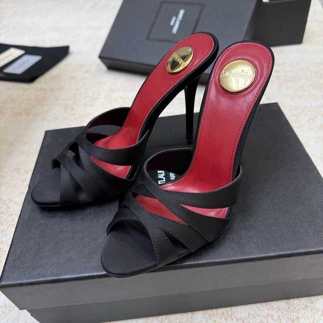 YSL 26S HEELED SANDALS 105 MM IN BLACK SATIN