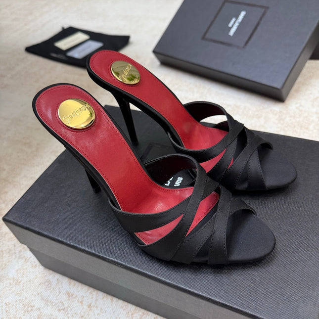 YSL 26S HEELED SANDALS 105 MM IN BLACK SATIN
