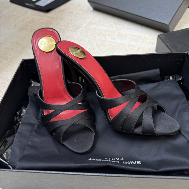 YSL 26S HEELED SANDALS 105 MM IN BLACK SATIN