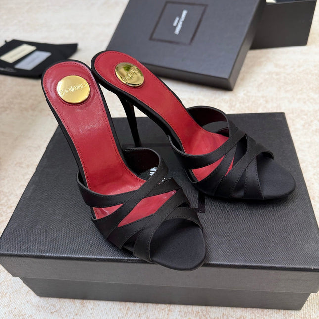 YSL 26S HEELED SANDALS 105 MM IN BLACK SATIN