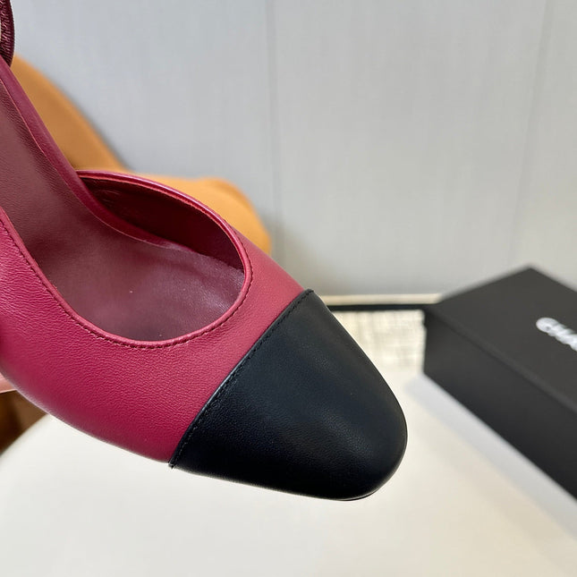 CC SLINGBACK IN BURGUNDY RED MIX BLACK CALFSKIN