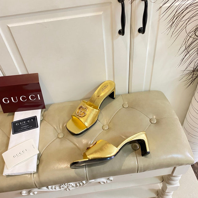 GUCCI 26S HIGH-HEELED SANDALS IN GOLD CALFSKIN WITH GOLD HARDWARE