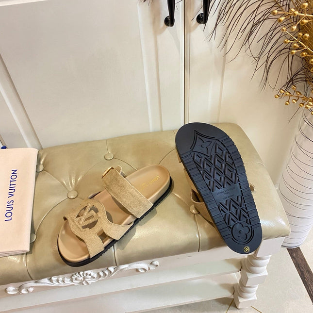 LV 26S ISOLA COMFORT MULES IN DARK BEIGE SUEDE