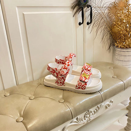LV 26S SANDALS IN WHITE AND ORANGE CANVAS