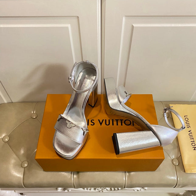 LV 26S HIGH-HEELED SANDALS 110 MM IN SILVER CALFSKIN