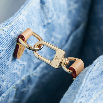 LET GO PM 28 IN LIGHT BLUE MONOGRAM DENIM GOLD HARDWARE