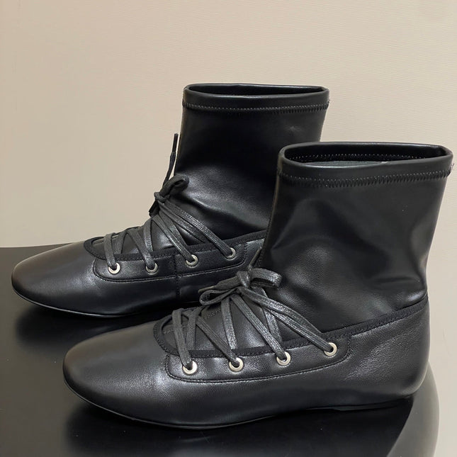 ALO 25S PALOMA WOOL FLAT ANKLE BOOTS IN BLACK LAMBSKIN